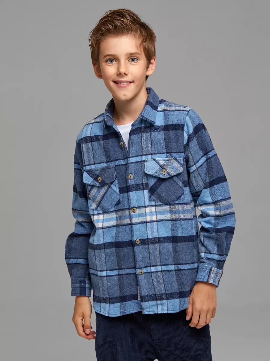 Утепленная фланелевая рубашка для мальчика клетка школьная