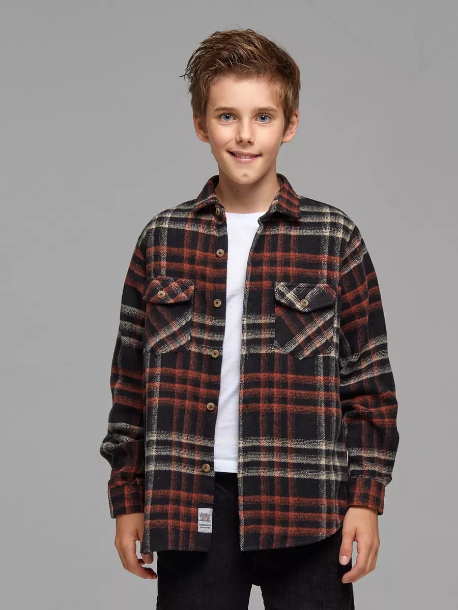 Рубашка оверсайз в клетку с длинными рукавами для детей