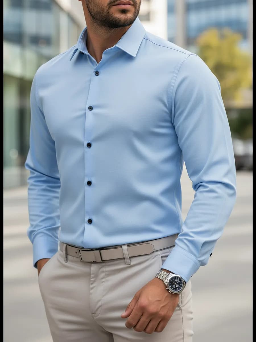 Рубашка с длинным рукавом классическая приталенная - фото 1