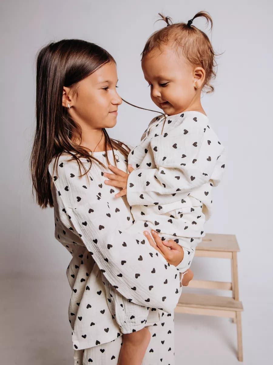 Детская муслиновая пижама с сердечками