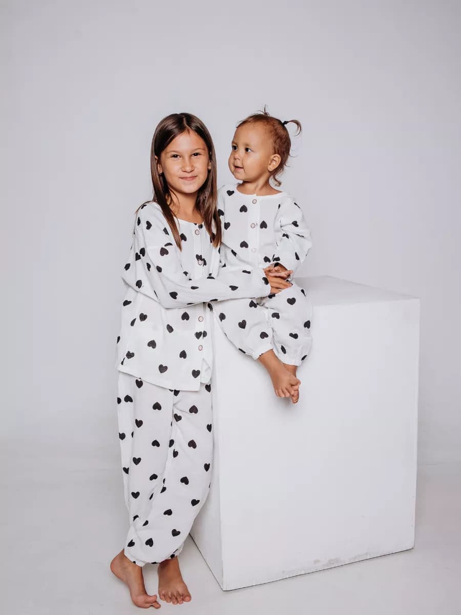 Детская муслиновая пижама с сердечками