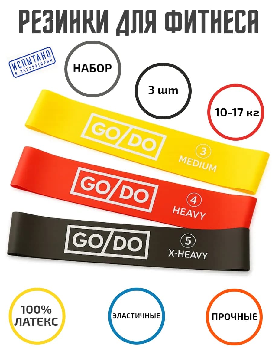 Фитнес-резинки набор латексные 3шт-10-17кг