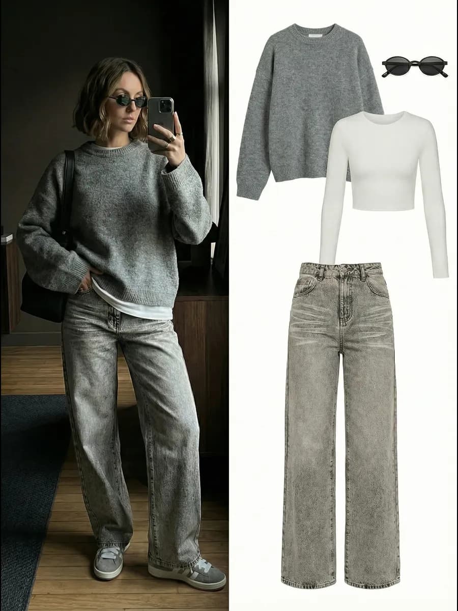 Джинсы широкие трубы с высокой посадкой