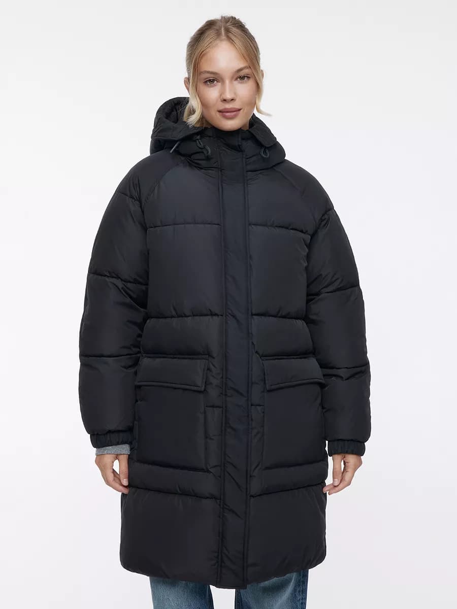 Пуховик стеганый удлиненный с капюшоном