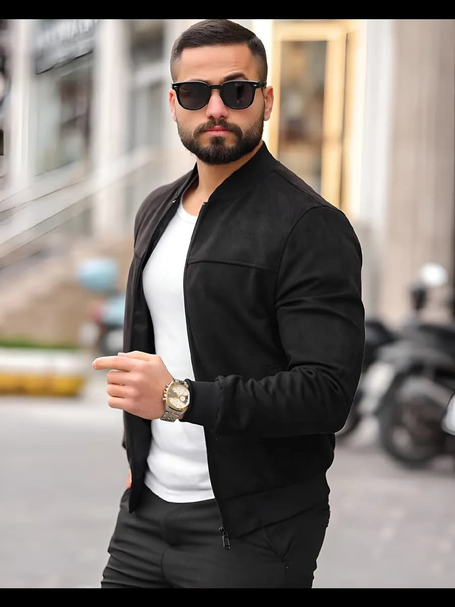 Куртка замшевая демисезонная бомбер - фото 1