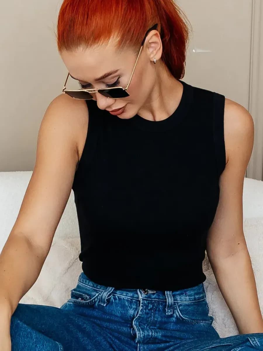 Майка топ под пиджак базовый в рубчик