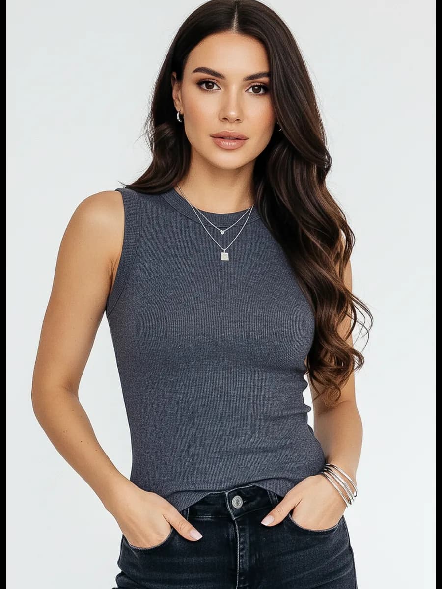 Майка топ под пиджак базовый в рубчик