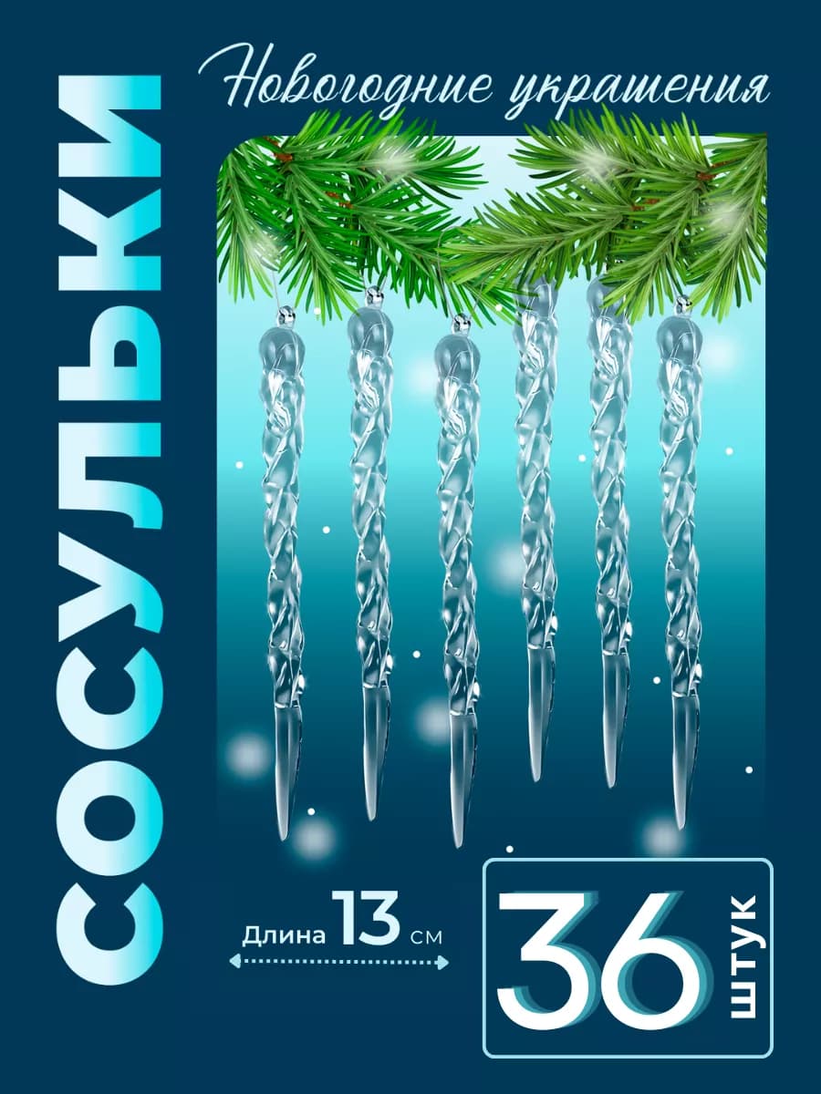Новогодние елочные игрушки 2026 сосульки набор 36 штук - фото 1