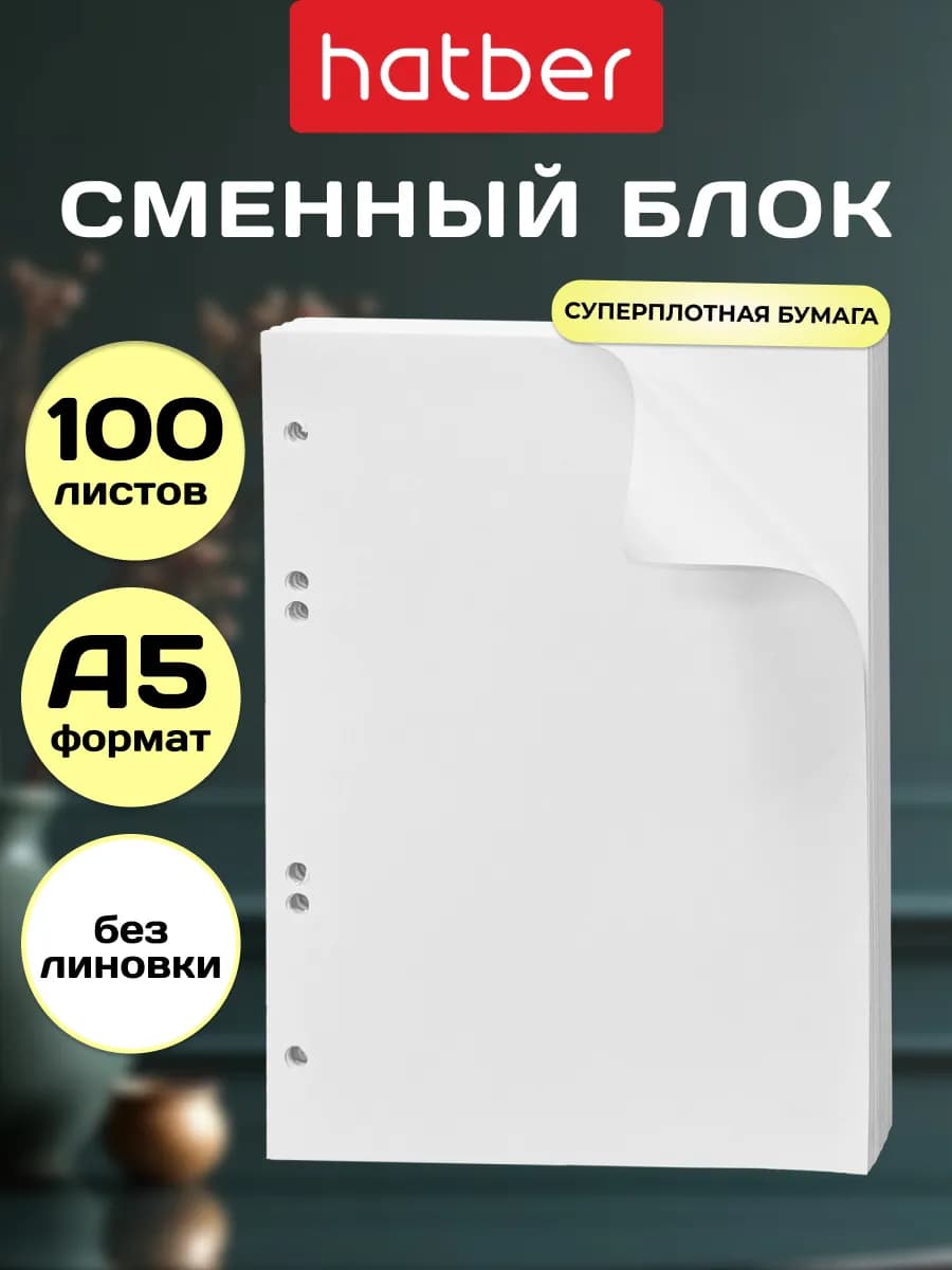 Сменный блок для тетради на кольцах А5 без линовки 100 л