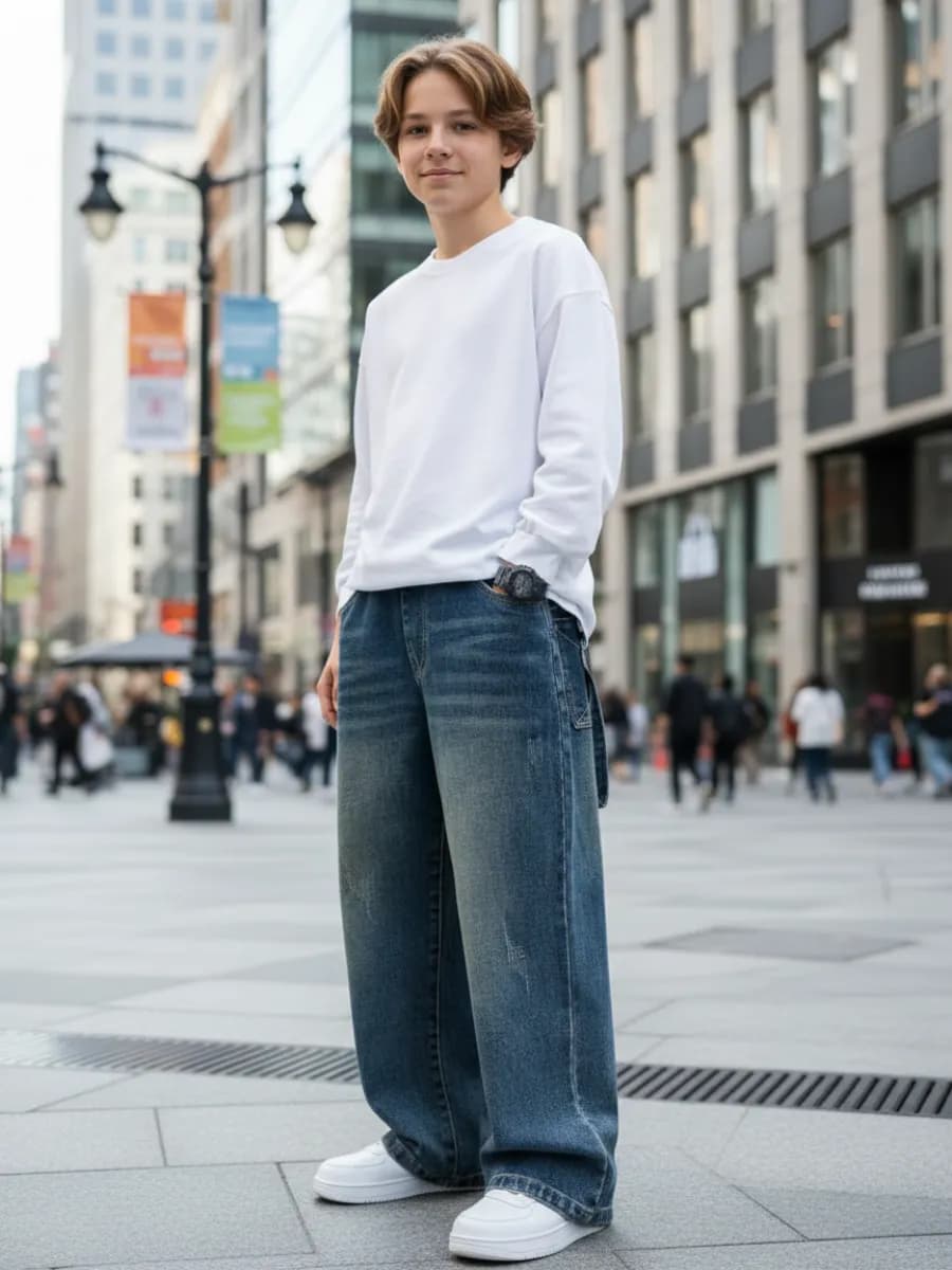 Джинсы подростковые y2k прямые широкие трубы багги