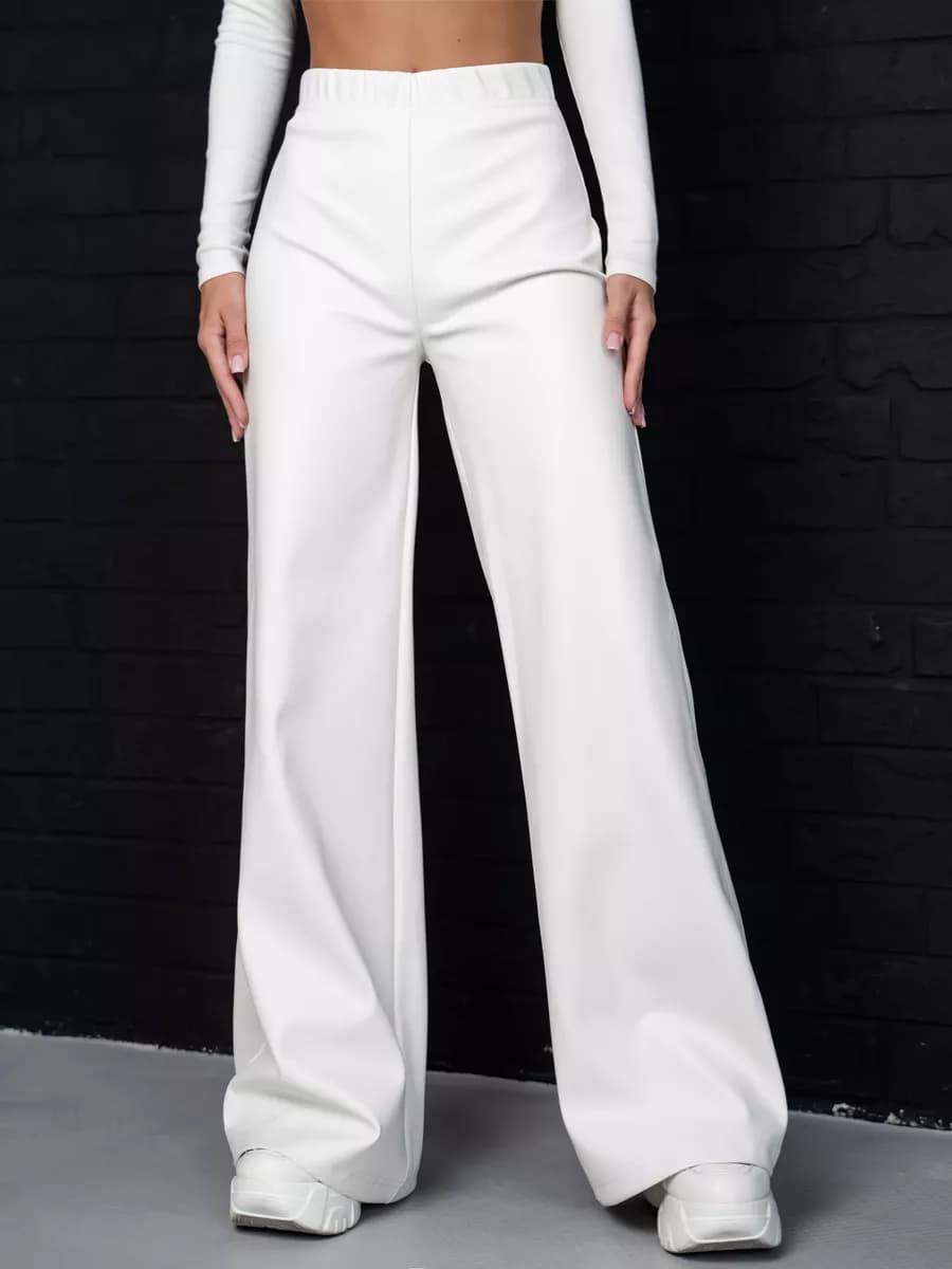 Брюки кожаные палаццо штаны широкие - фото 1