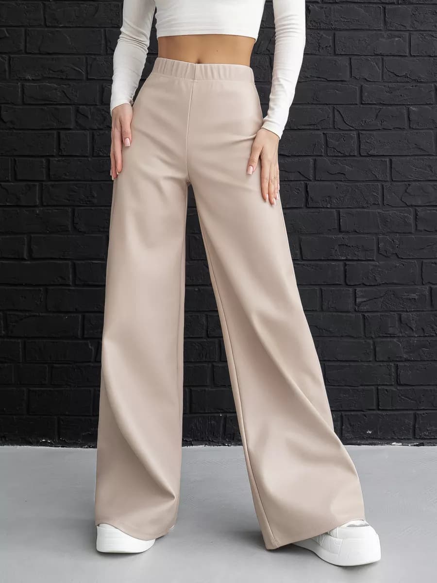 Брюки кожаные палаццо штаны широкие