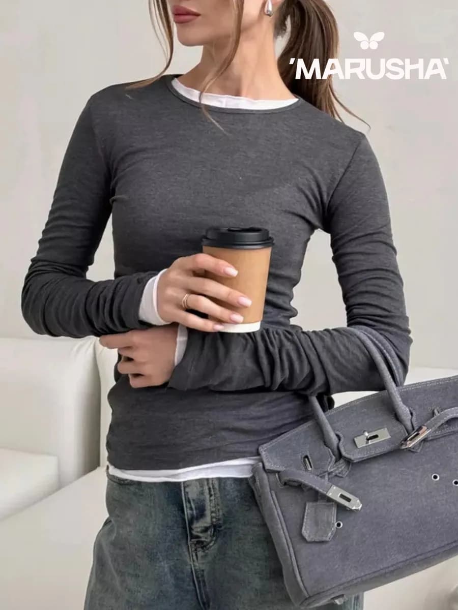 Лонгслив с длинным рукавом из полупрозрачной ткани хлопок