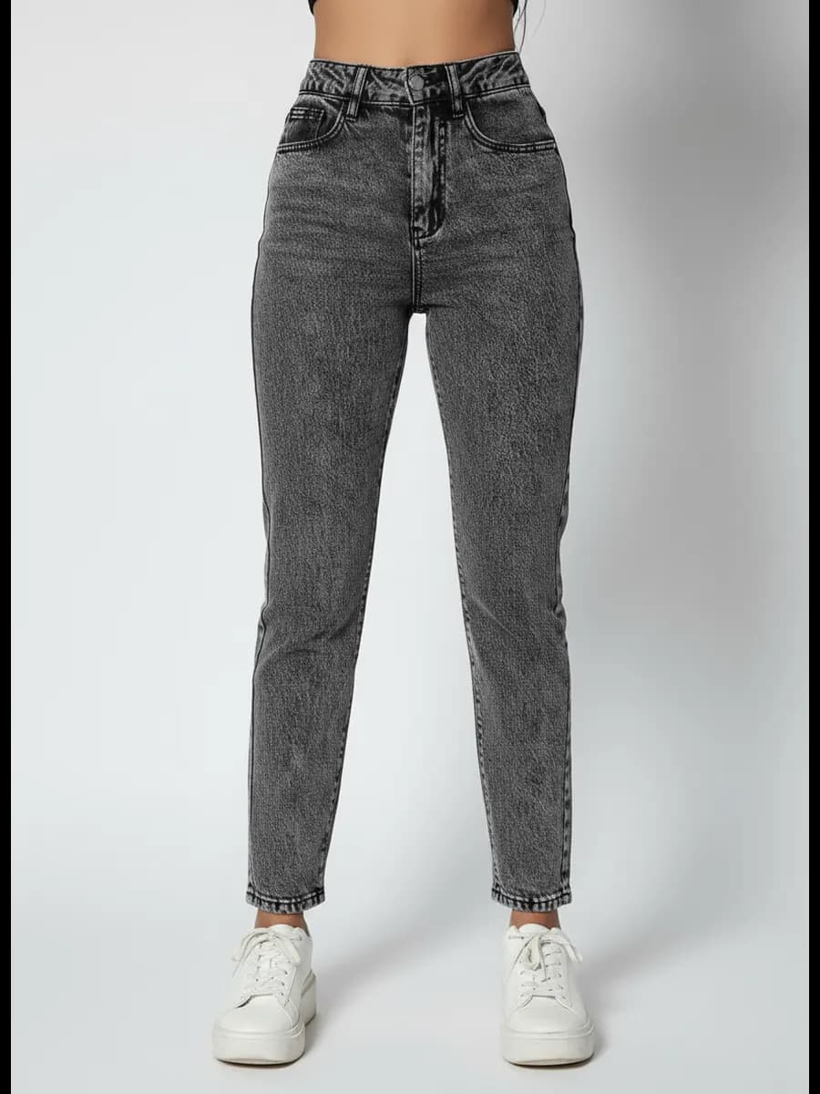 Джинсы мом бананы с высокой посадкой серые