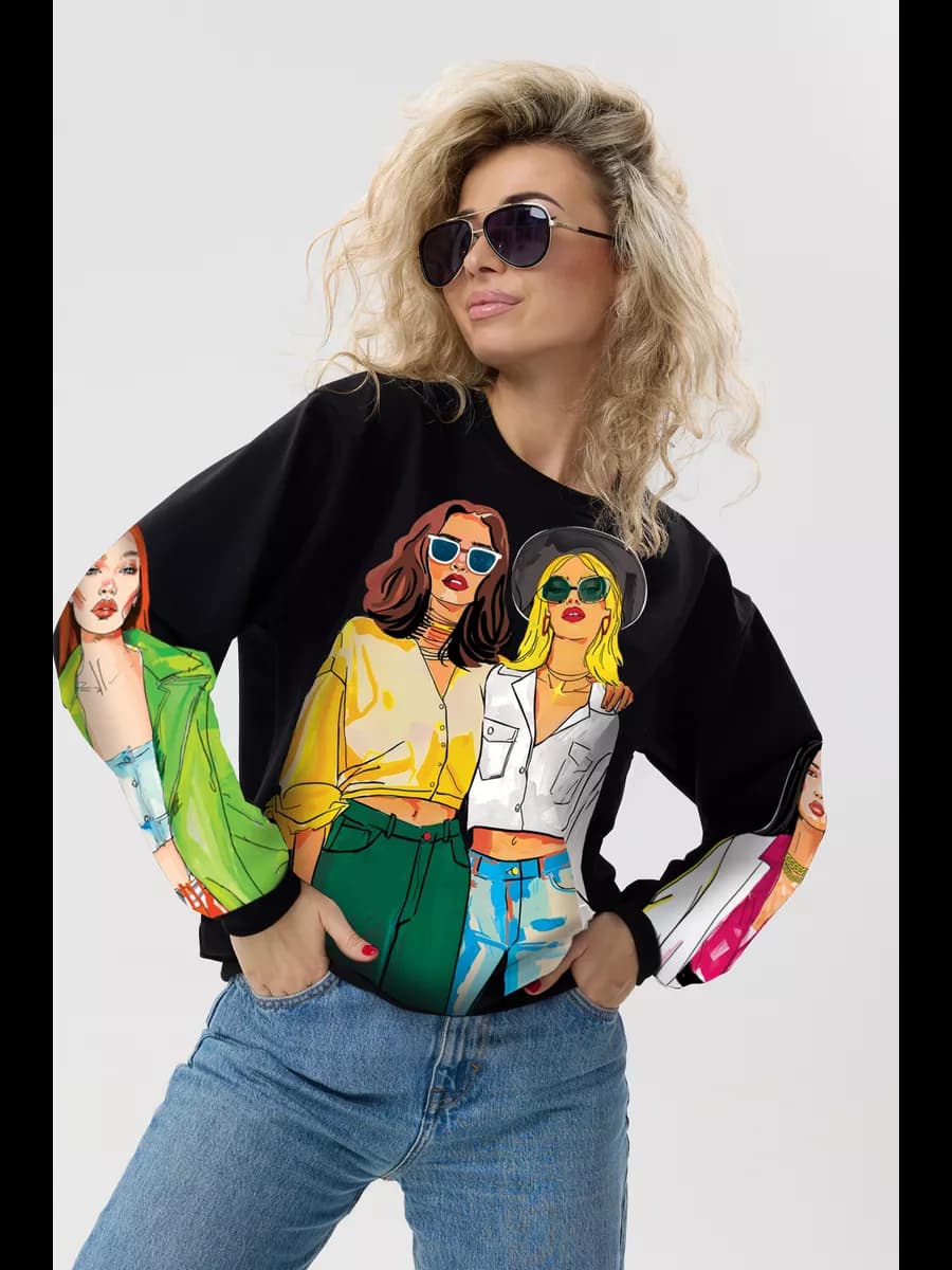 Свитшот оверсайз хлопковый трикотажный - фото 1