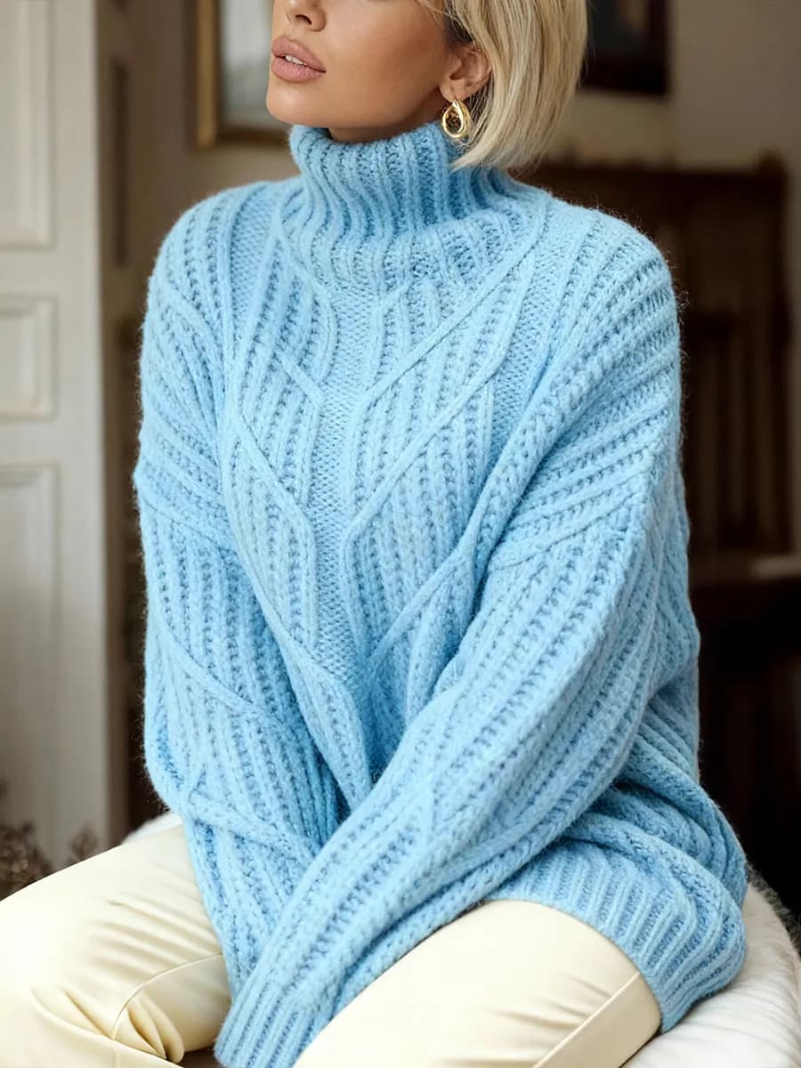 Свитер с горлом оверсайз теплый вязаный удлиненный