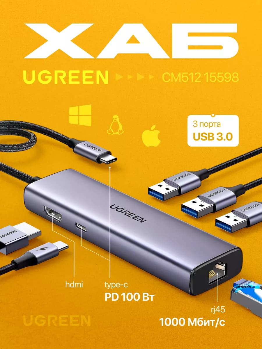 Хаб USB разветвитель HDMI с портом для интернет CM512 15598
