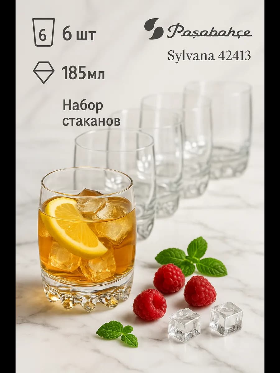 Набор стаканов 6 шт стеклянные для воды Sylvana 185 мл 42413 - фото 1