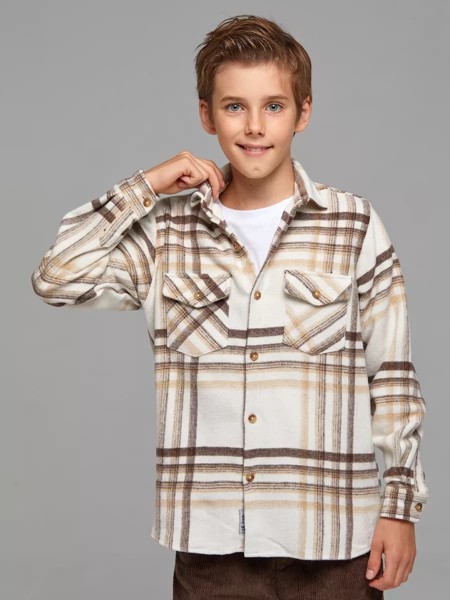 Утепленная фланелевая рубашка для мальчика клетка школьная