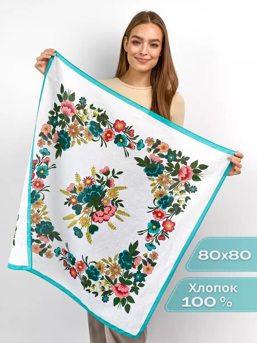 Платок косынка на голову летняя 80х80 хлопок - фото 1