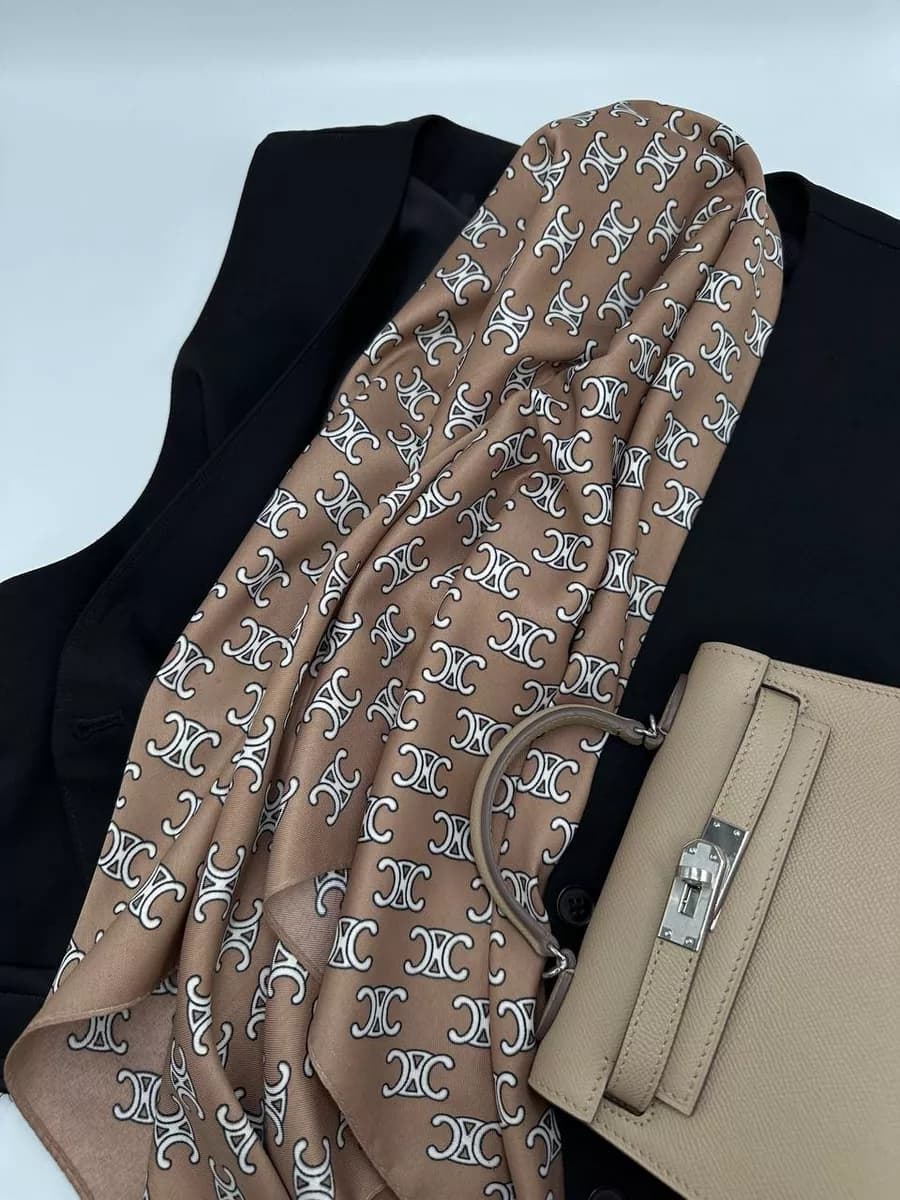 Платок шелковый на голову и шею теплый косынка лето осень - фото 1