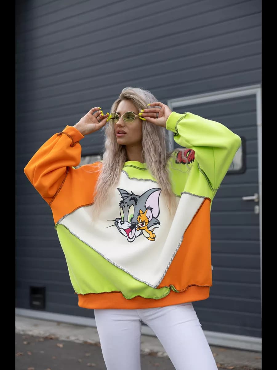 Лонгслив с Том и Джерри удлиненный оверсайз - фото 1