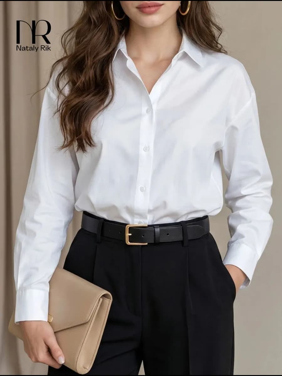 Рубашка женская белая офисная хлопковая - фото 1