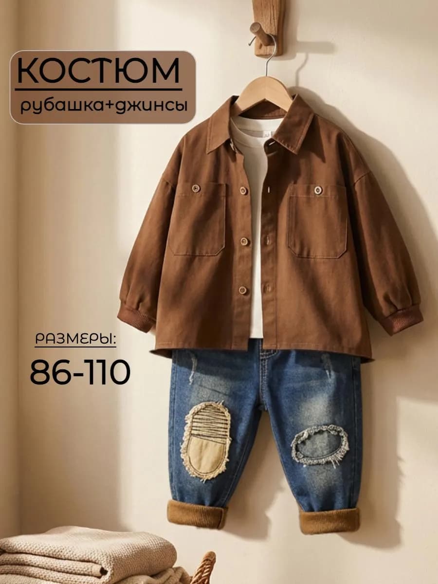 Костюм теплый рубашка с джинсами