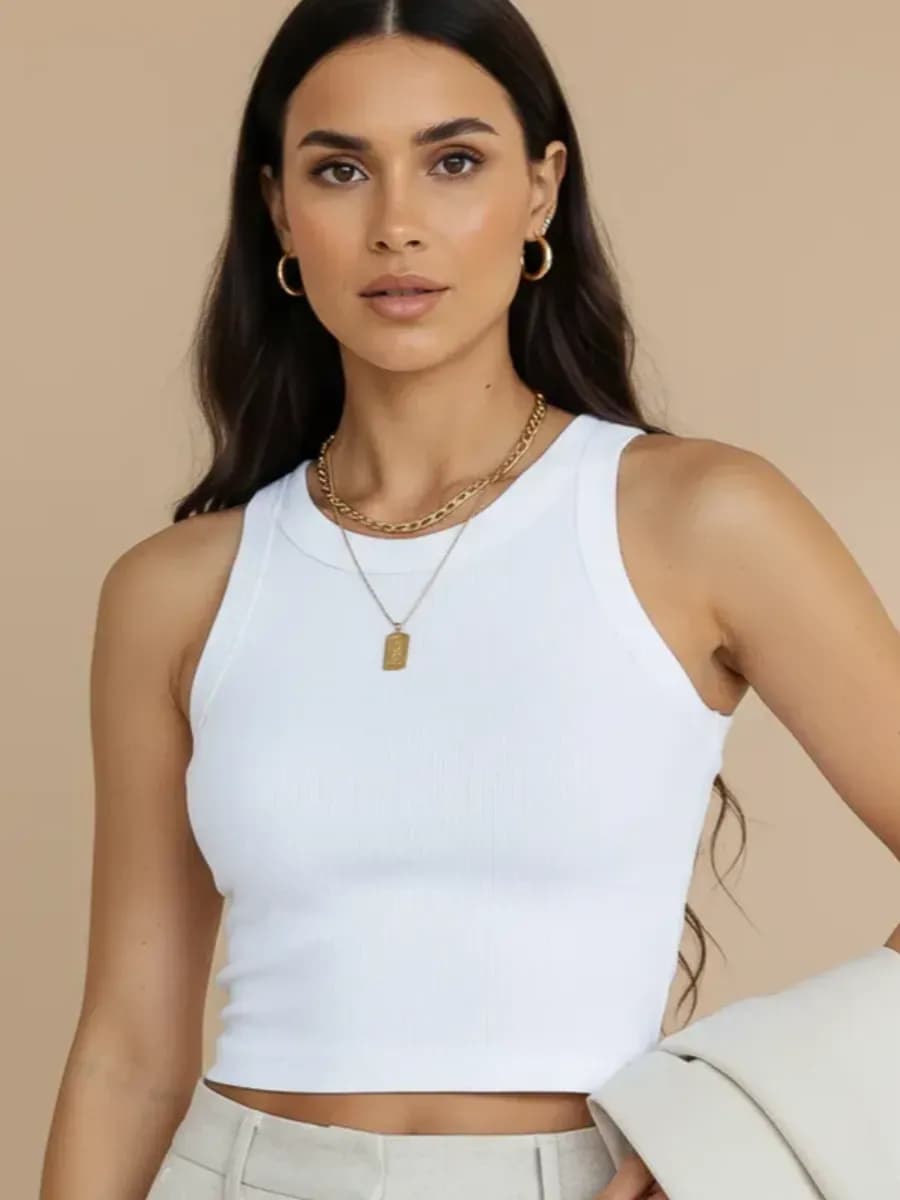 Топ базовый в рубчик майка укороченная