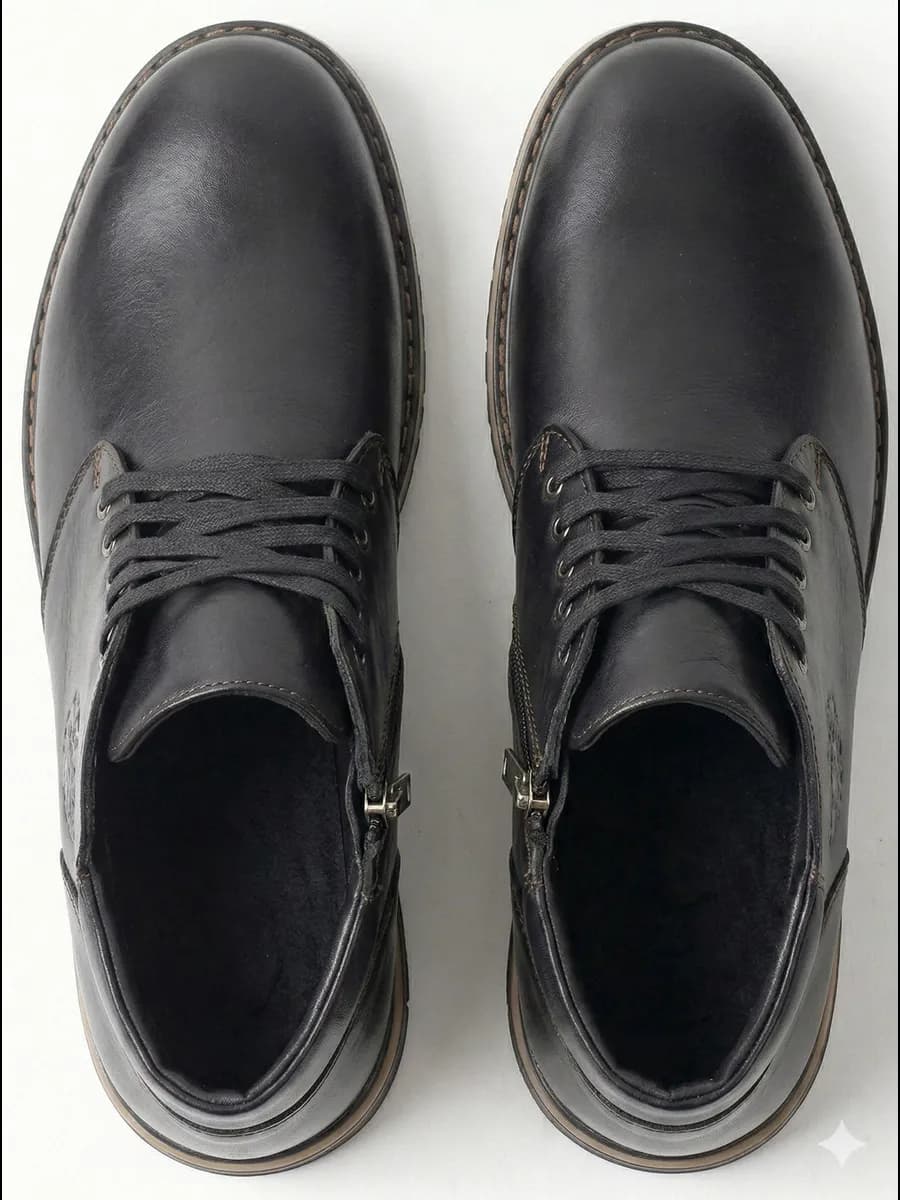 Ботинки демисезонные кожаные на байке - фото 1