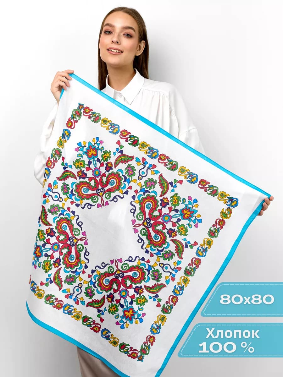Платок косынка на голову женская летняя 80х80 хлопок