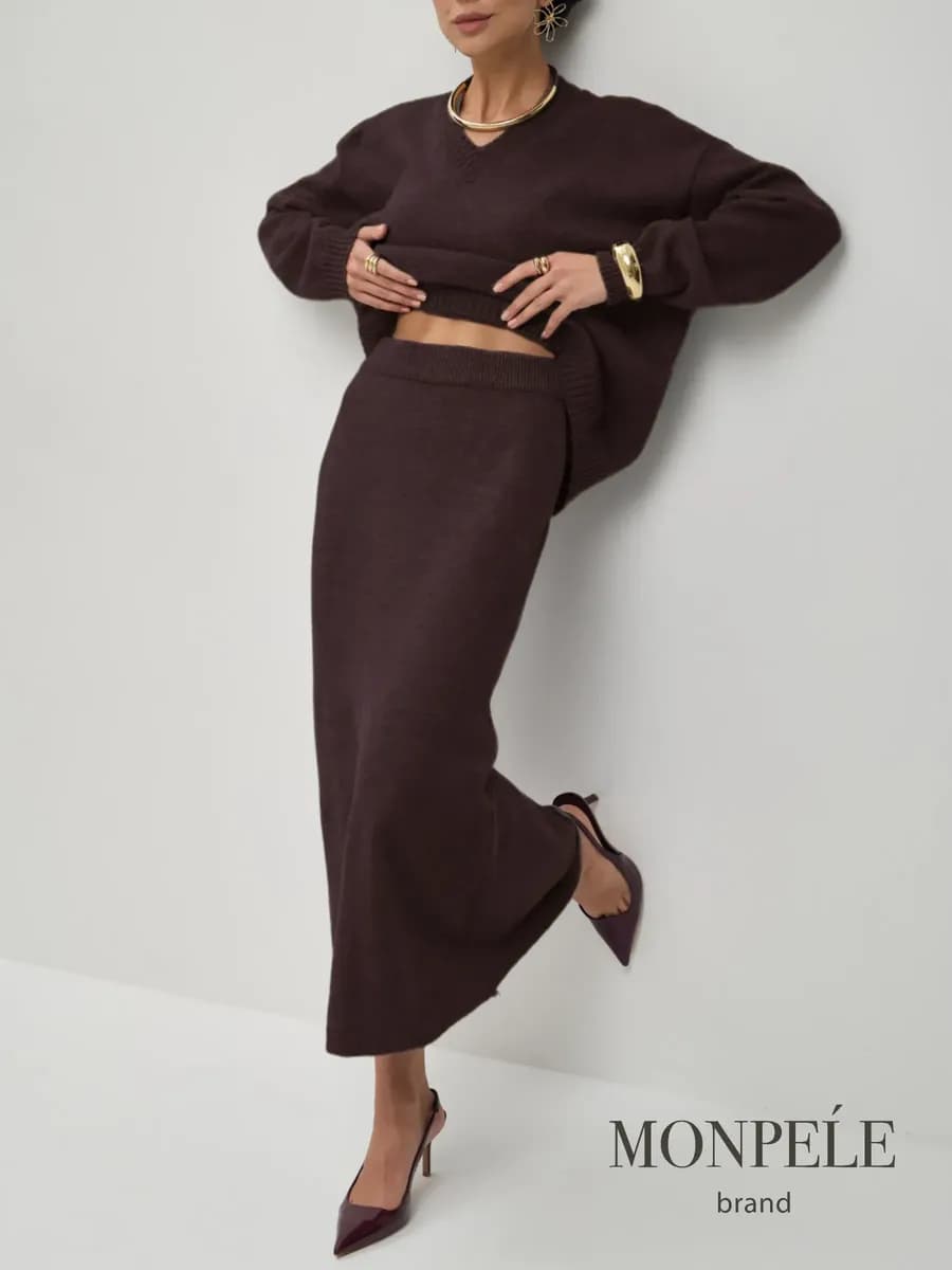 Костюм оверсайз вязаный с юбкой