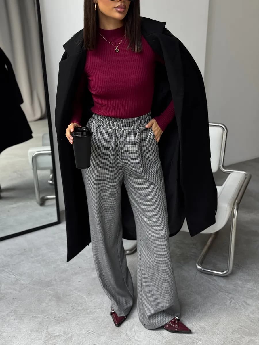 Брюки утепленные классические палаццо на резинке