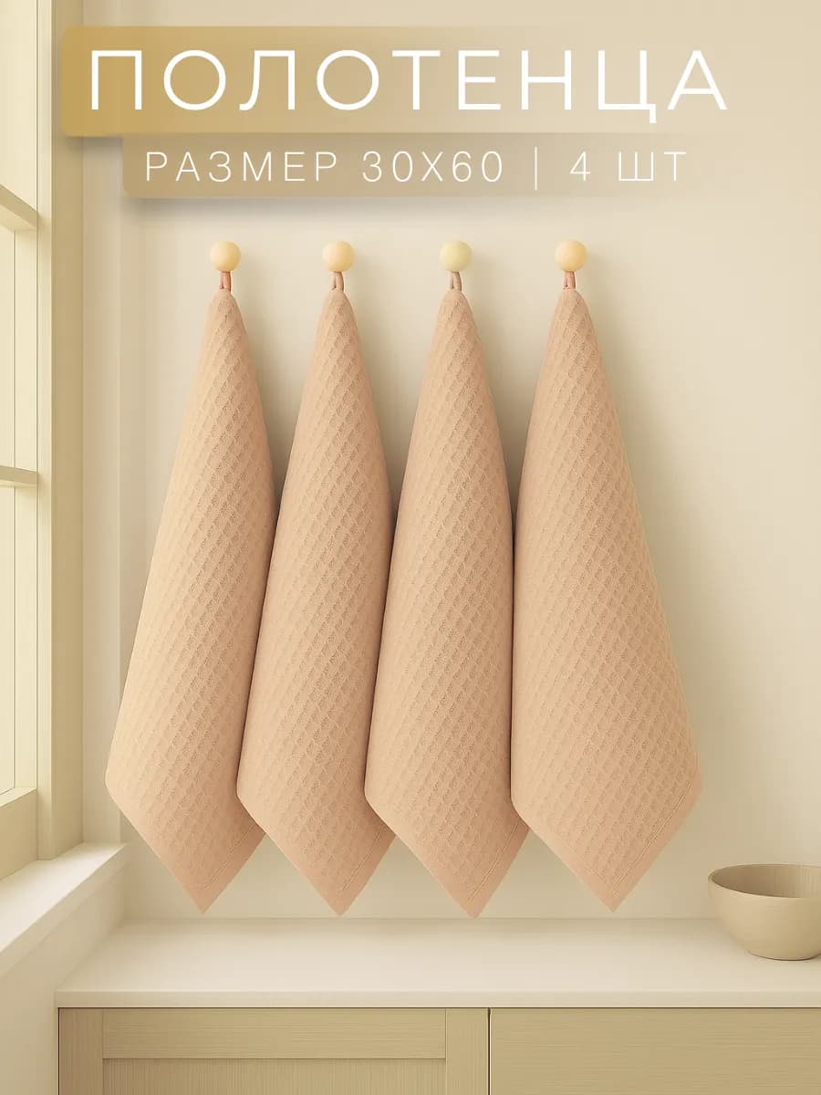Полотенца вафельные набор 4шт для рук и лица