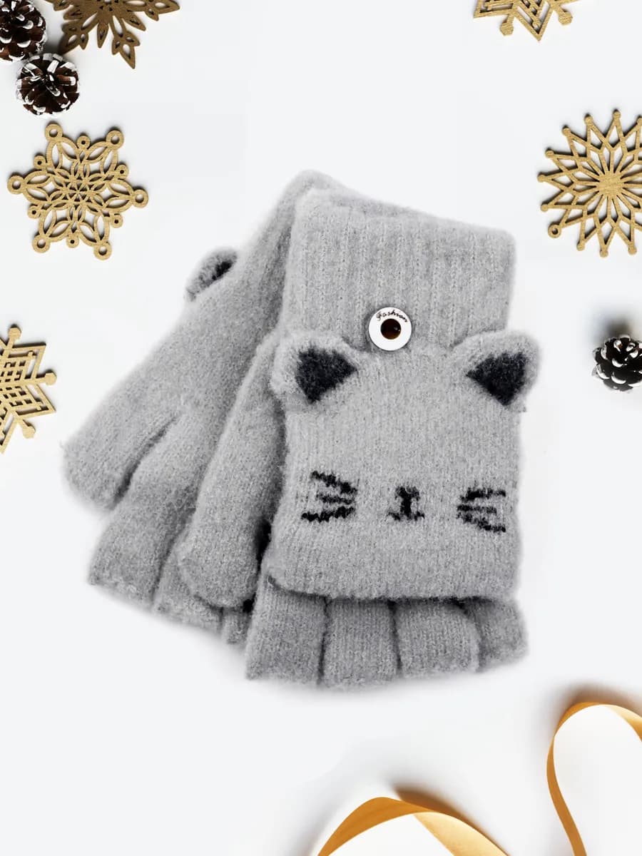 Перчатки-варежки без пальцев-митенки (5-7 лет)