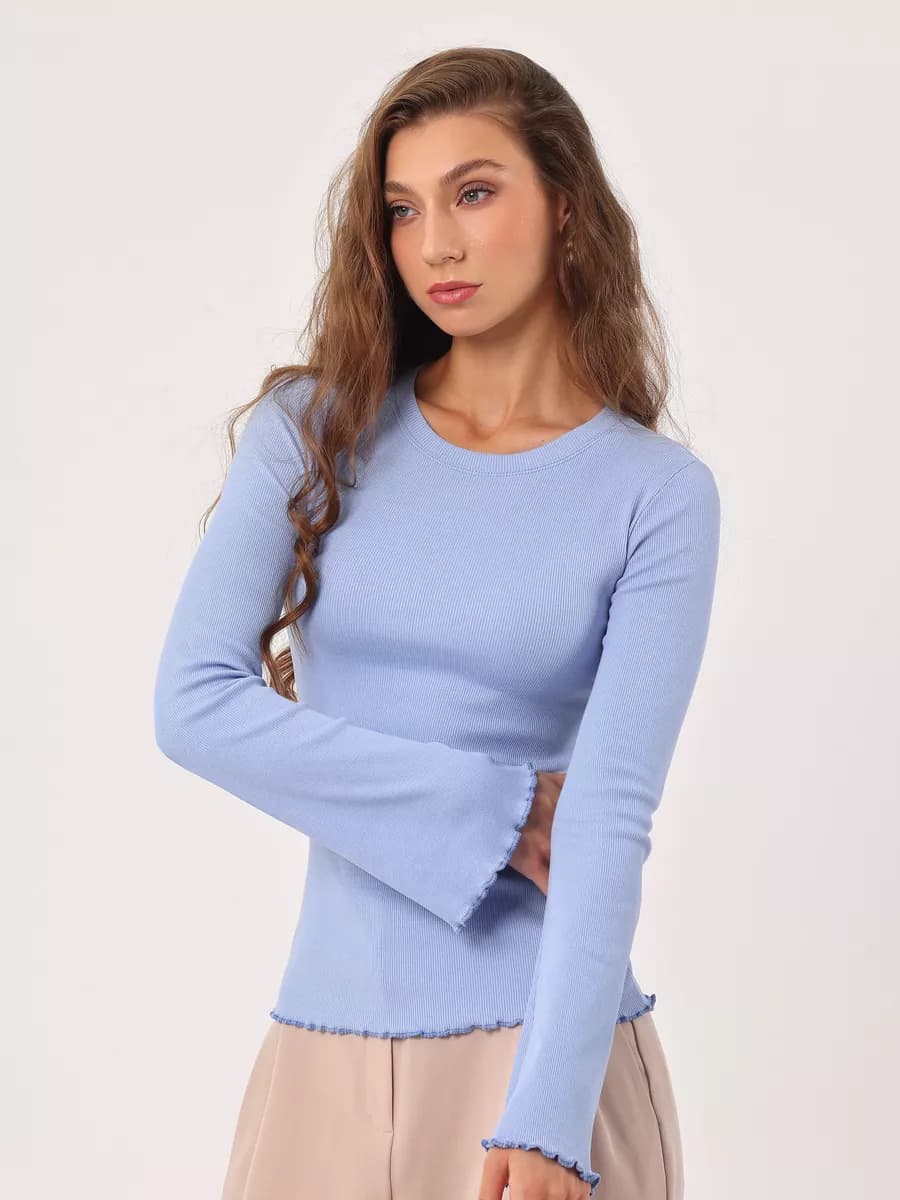 Лонгслив в рубчик с рукавами клеш