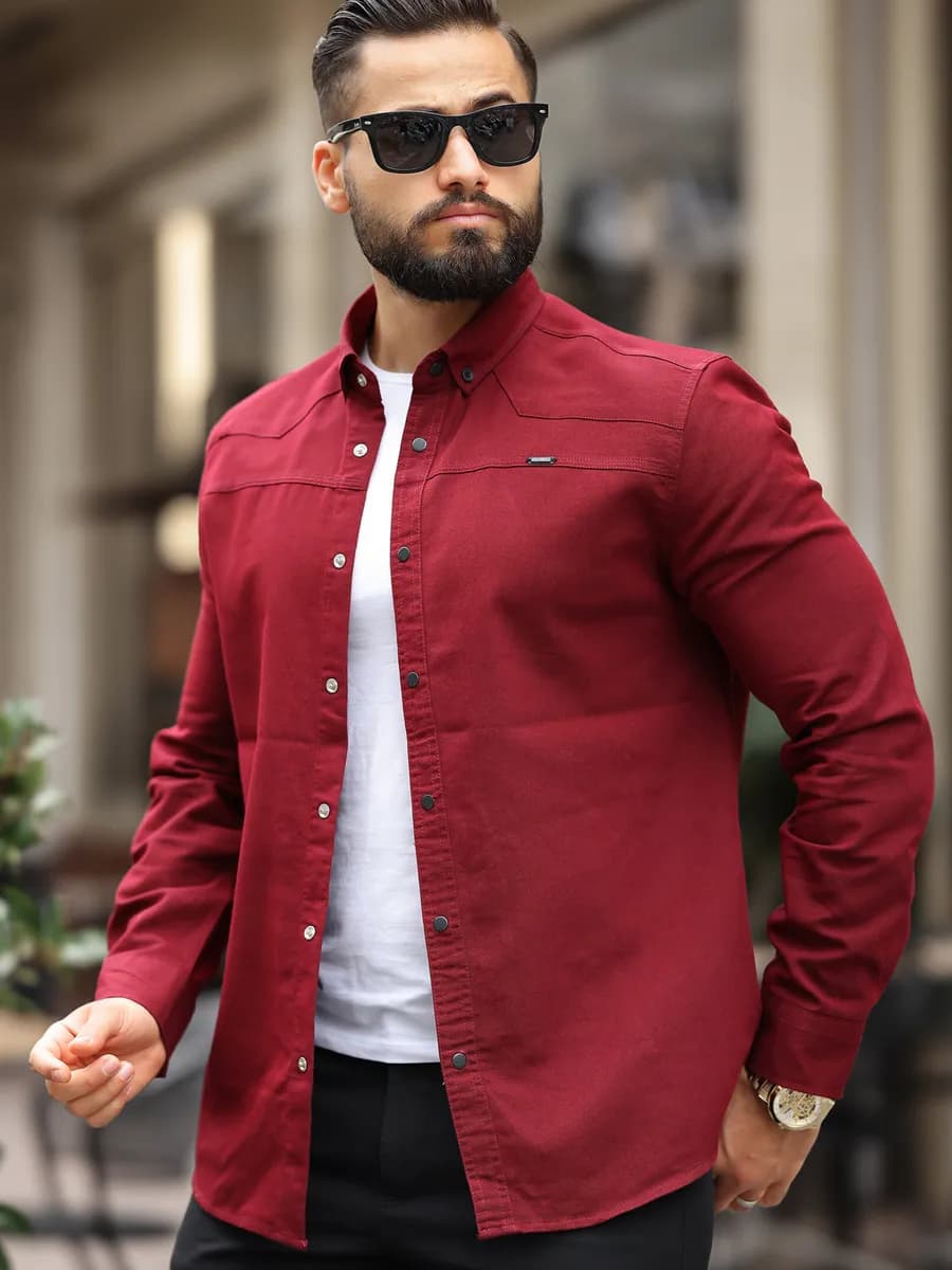 Рубашка бордовая модная на кнопках