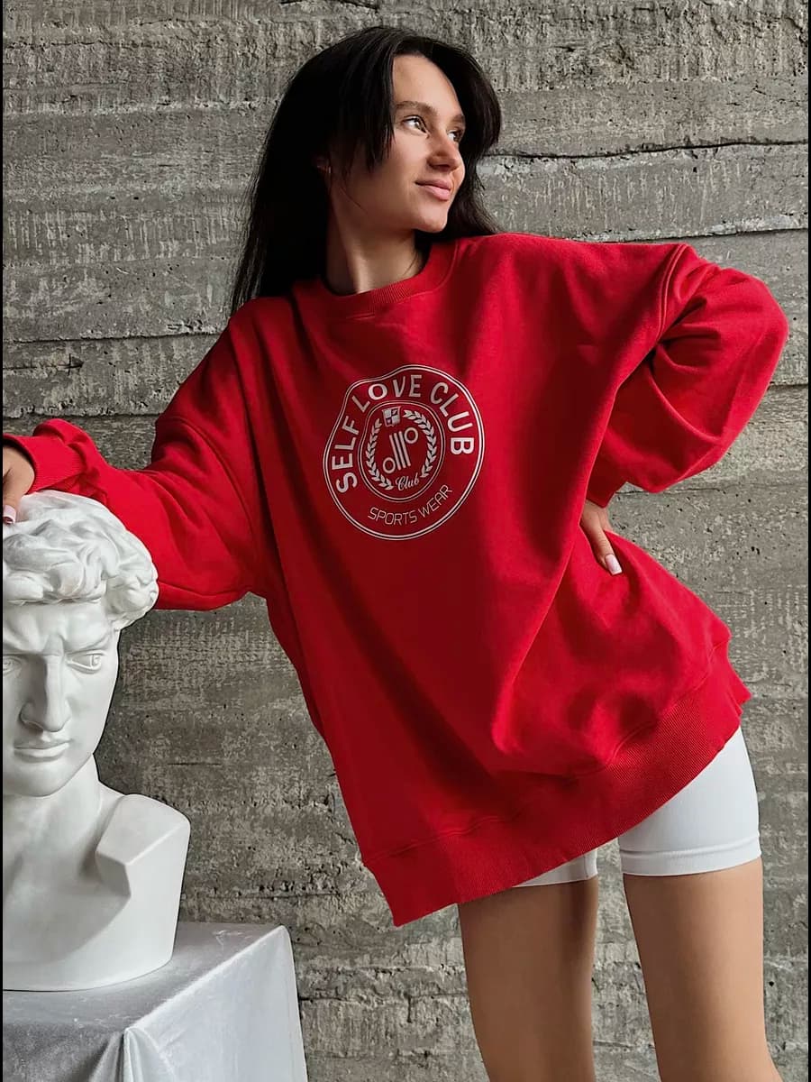 Свитшот оверсайз с принтом без начеса