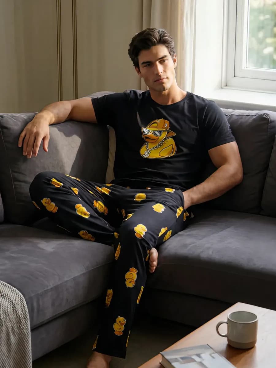 Пижама со штанами и футболкой домашний костюм