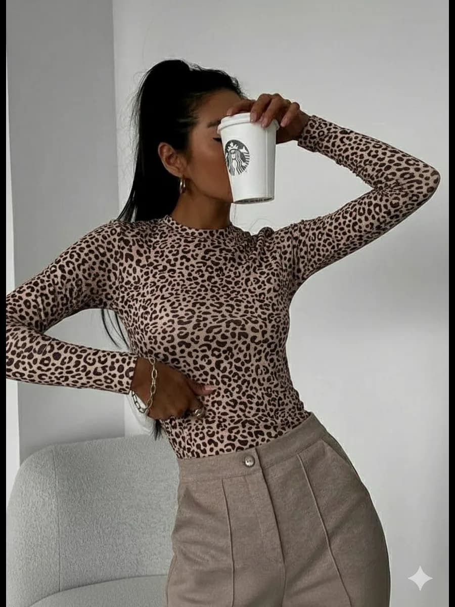 Лонгслив облегающий с леопардовым принтом