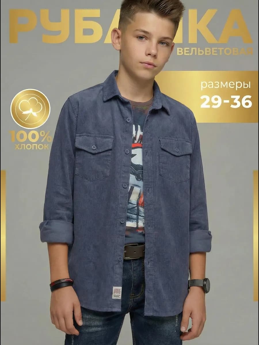 Рубашка вельветовая с длинным рукавом для детей