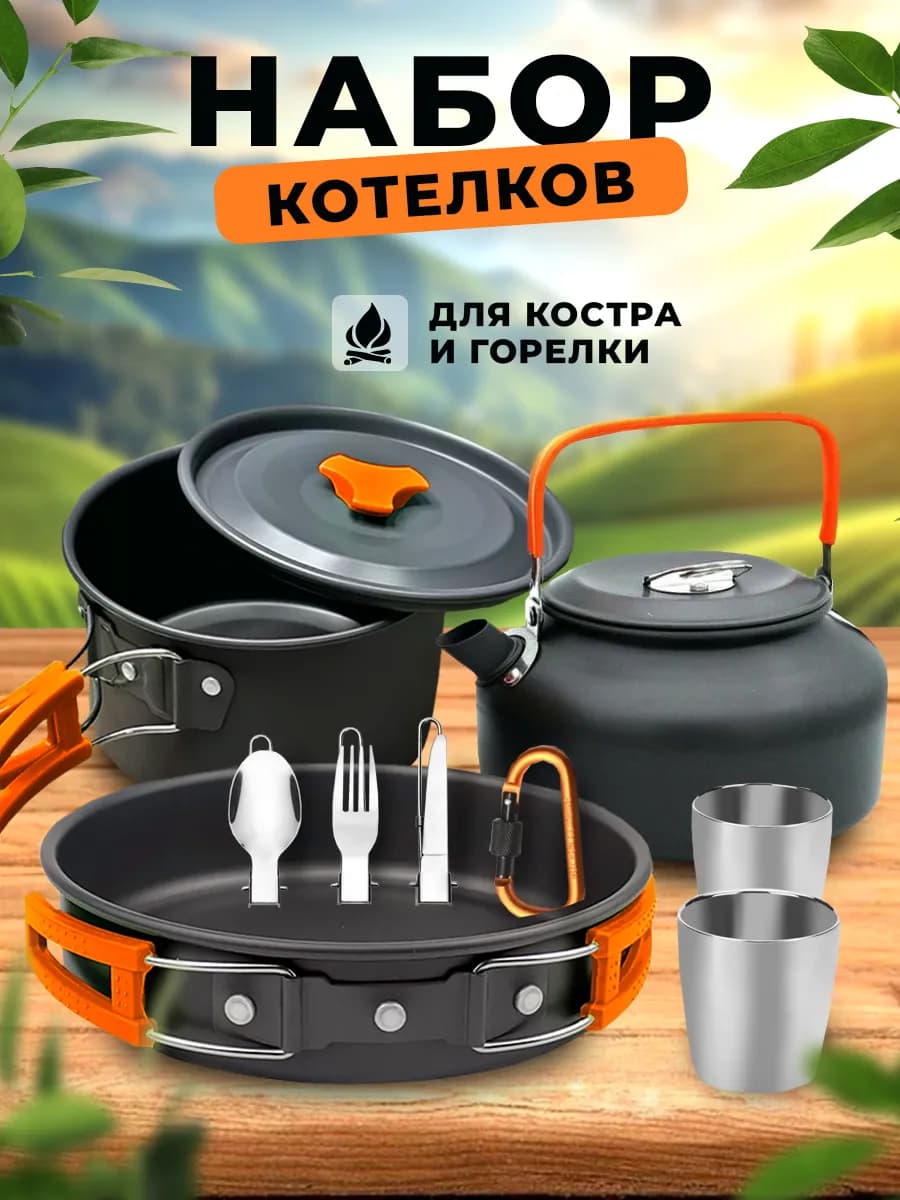 Посуда походная (кастрюля - котелок, чайник, сковорода)