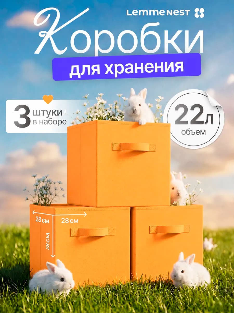 Коробки для хранения вещей оранжевый 3 шт