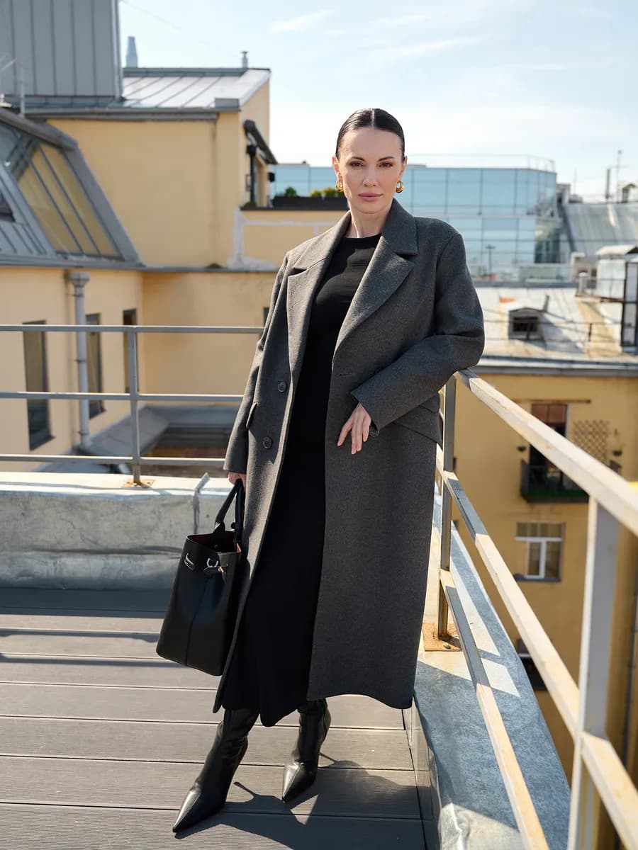 Пальто длинное серое - фото 1