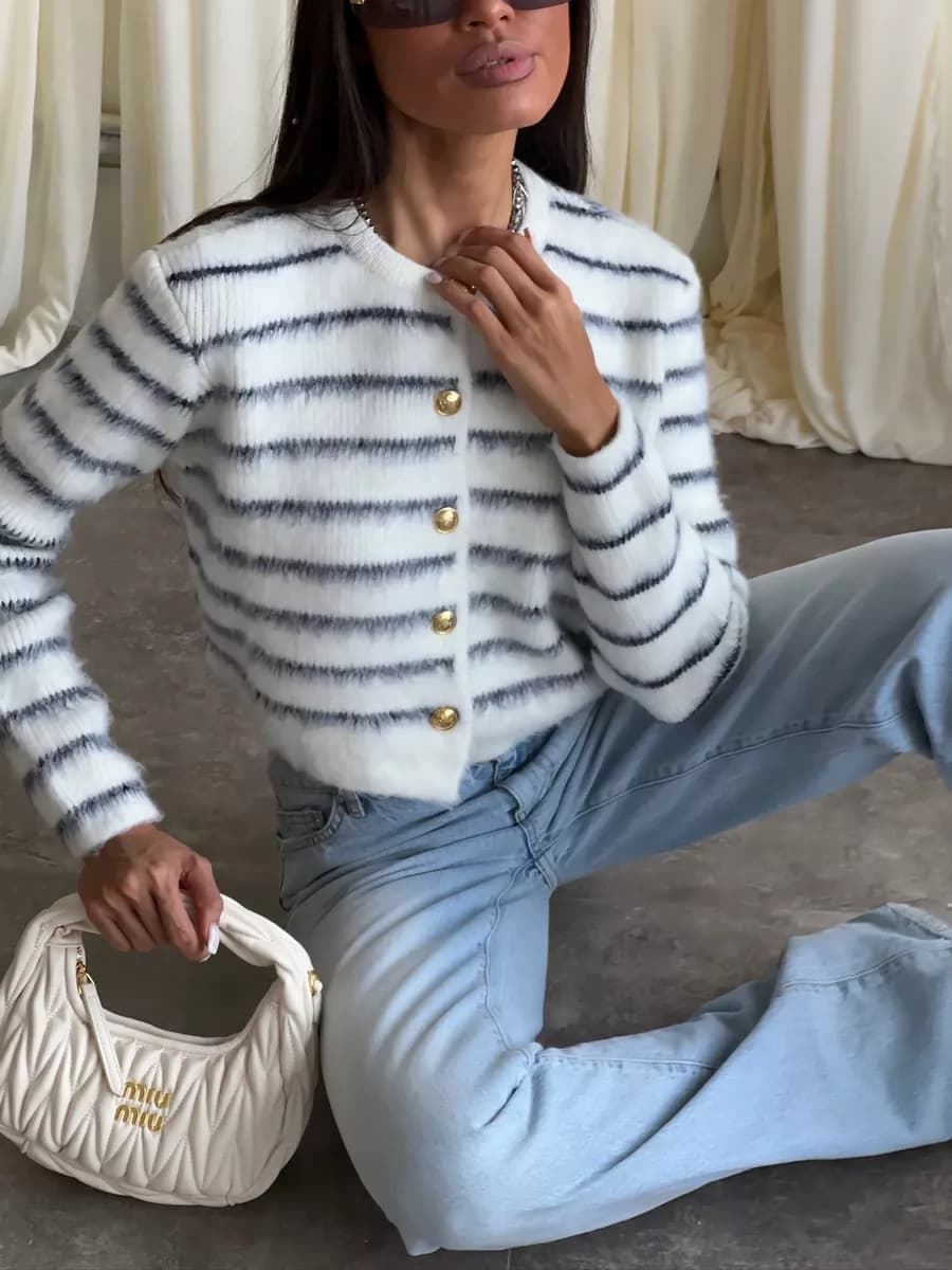 Кардиган укороченный на пуговицах в полоску