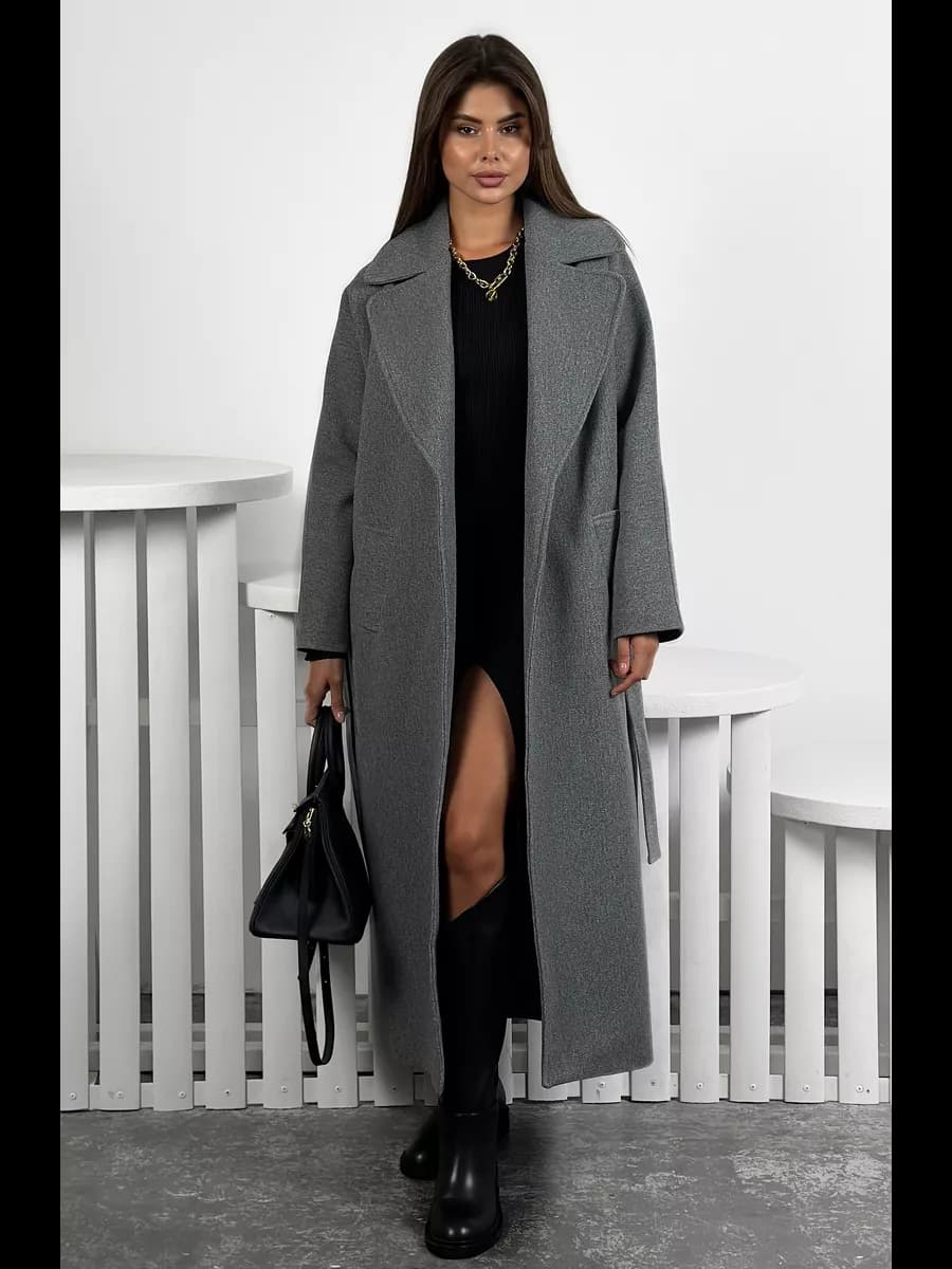 Пальто длинное оверсайз с поясом