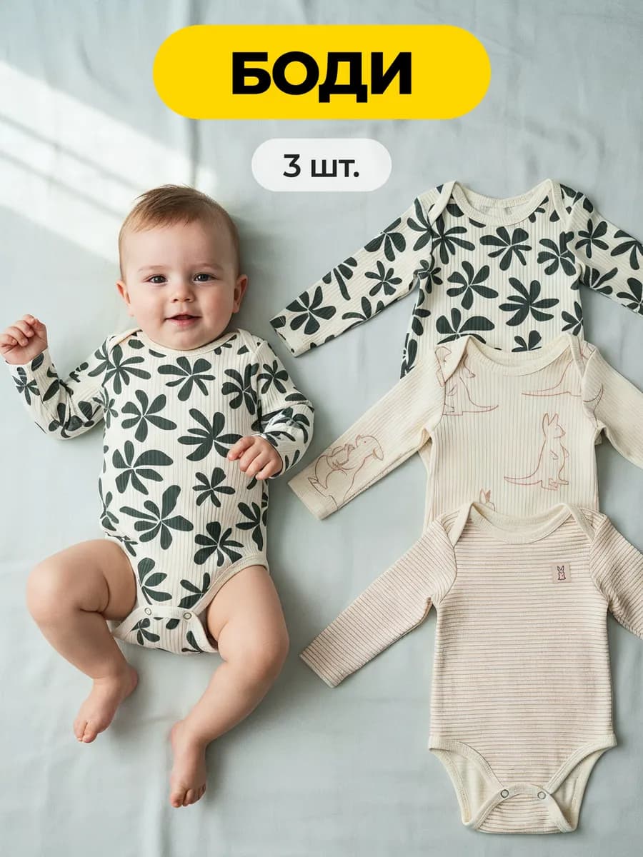 Боди для новорожденных с длинным рукавом