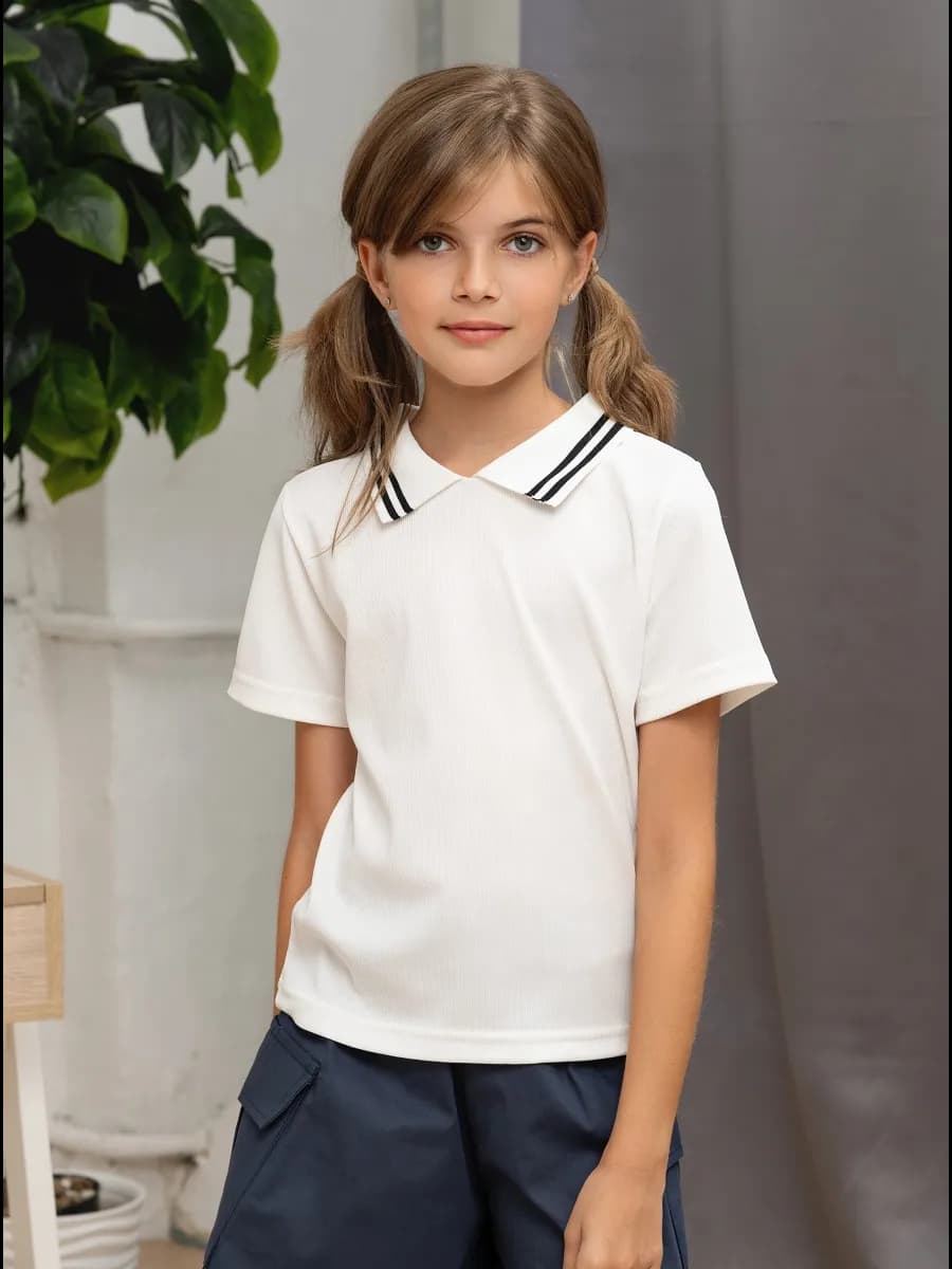 Блузка футболка школьная в рубчик детская