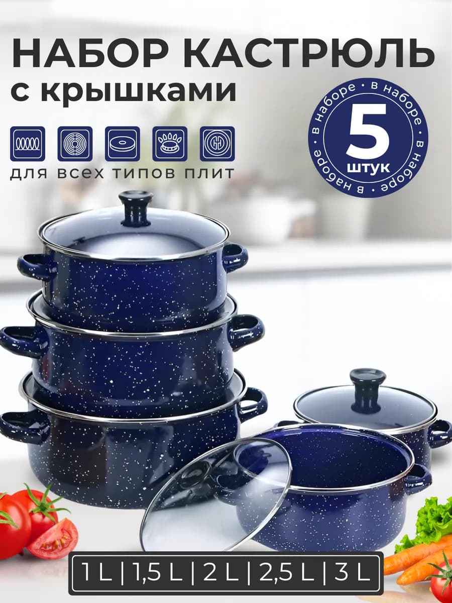 Эмалированные кастрюли с крышками набор