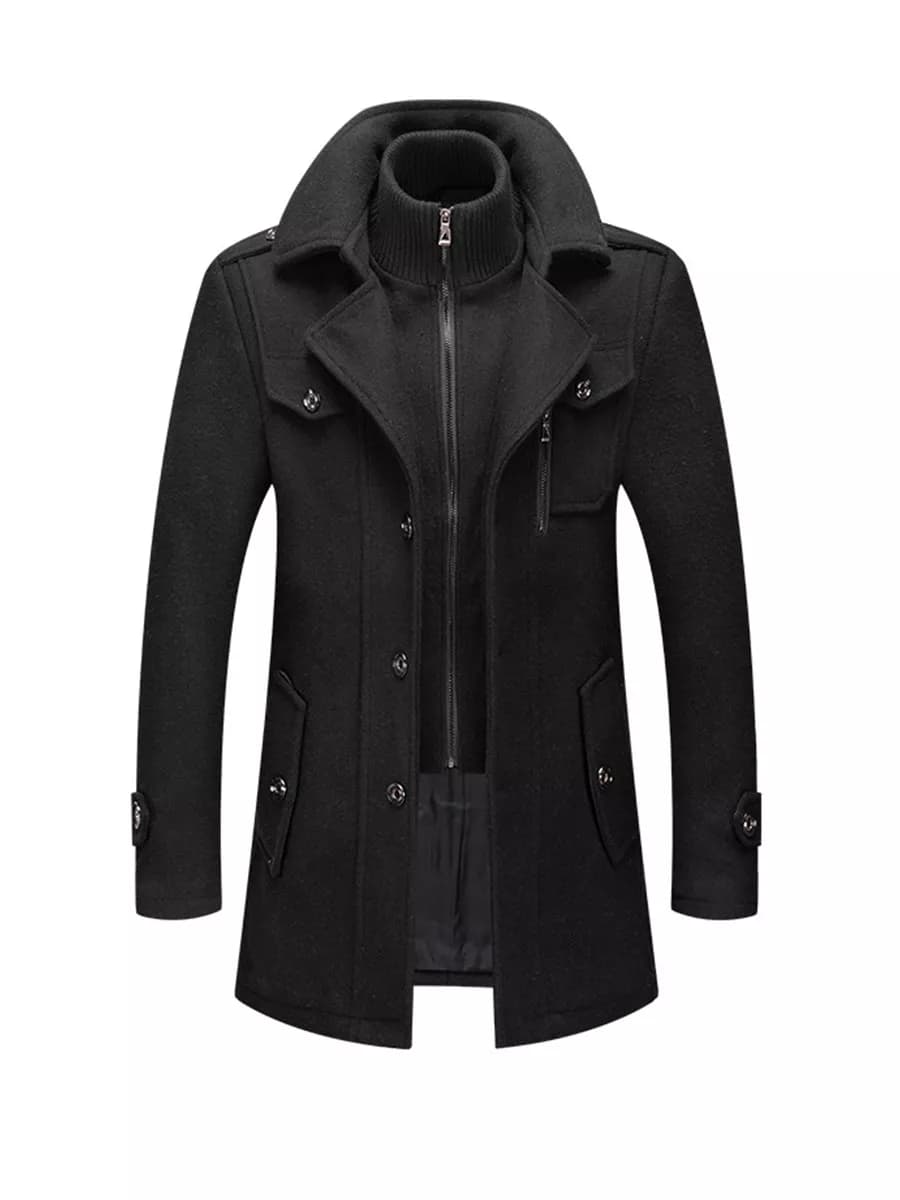 Модное шерстяное пальто с двойным воротником